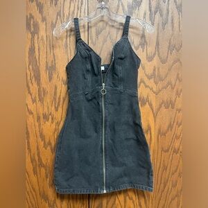 Black Mini Denim Zipper Dress